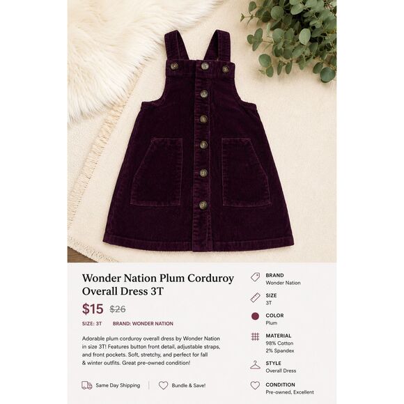 wonder nation Other - Wonder Nation Plum Corduroy Jumper Dress 3T Toddler Girl Cottagecore